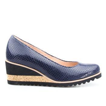 Baleriny ze wzorkiem skórzane granatowe Sempre