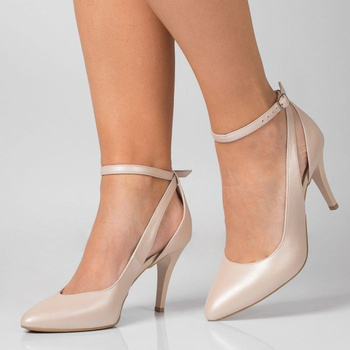 Szpilki odkryte z wycięciem skórzane perłowe beżowe Butdam Livia