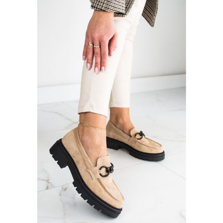 Półbuty na platformie z ozdobą zamszowe beżowe Laura La.Fi