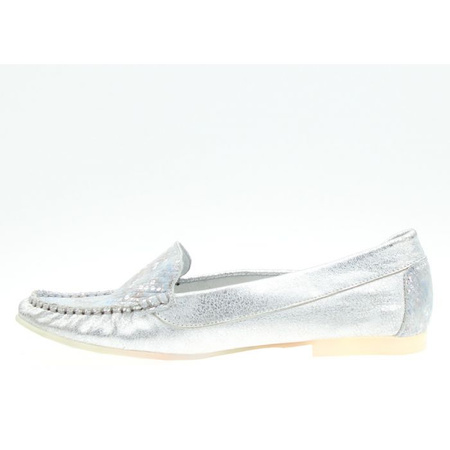 Mokasyny wężowe skórzane srebrne Wolski