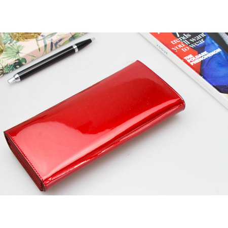 Portfel Damski Skórzany Moretti Duży Lakierowany Czerwony