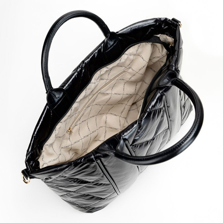 Torebka damska Femestage shopper pikowana miękka błyszcząca czarna BAG5060