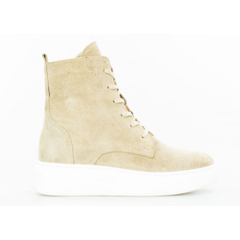 Botki workery skórzane na platformie beżowe Sempre