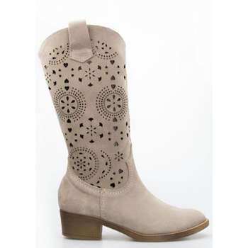 Kozaki ażurowe skórzane do połowy łydki taupe Optimo