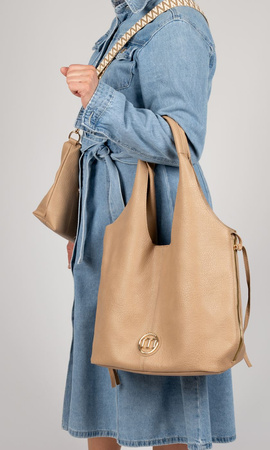 Torebka damska Monnari shopper w grochy z saszetką beżowa BAG1710