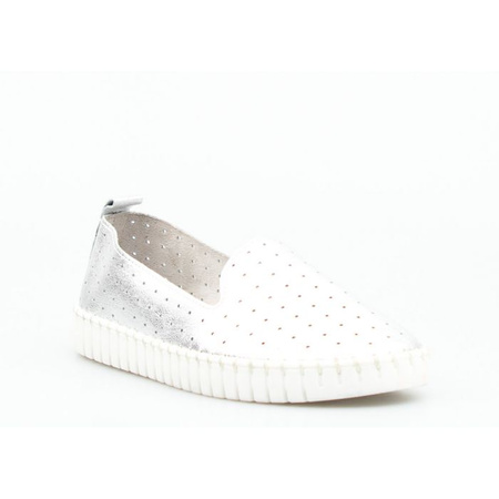 Espadryle skórzane ażurowe srebrne Sempre