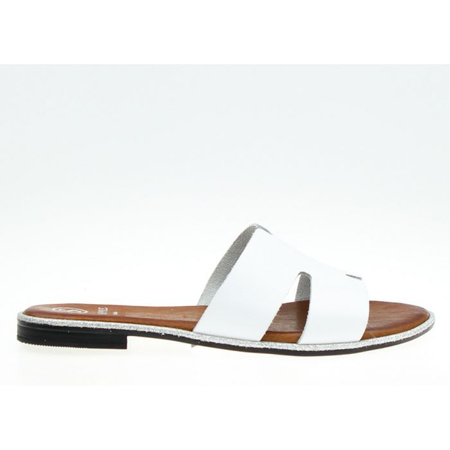 Klapki skórzane matowe białe Sempre