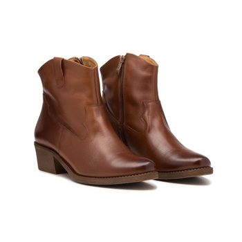 Botki kowbojki skórzane licowe kamelowe Butdam
