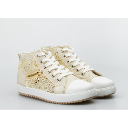 Trampki prześwitujące ze złotym zamkiem beżowe