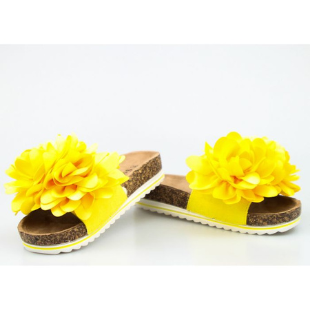 Klapki damskie z ozdobą eko zamsz żółte