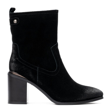 Botki na słupku skórzane nubukowe czarne Sergio Leone BT677