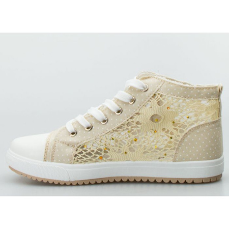 Trampki prześwitujące ze złotym zamkiem beżowe