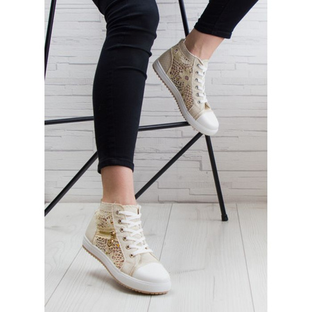 Trampki prześwitujące ze złotym zamkiem beżowe