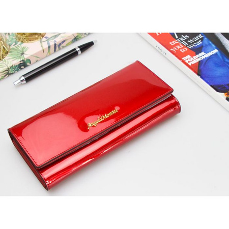 Portfel Damski Skórzany Moretti Duży Lakierowany Czerwony