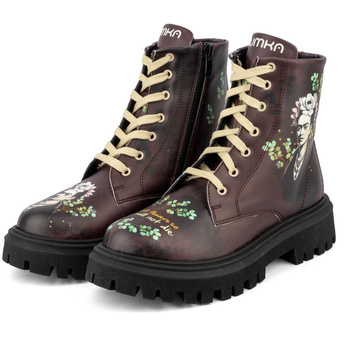 Workery na platformie wegańskie brązowe Frida Kahlo Mumka FRIDABOTAXT25-002