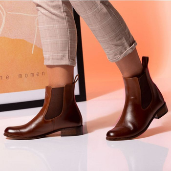 Botki sztyblety skórzane licowe kamelowe Butdam