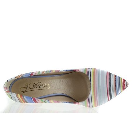 Skórzane czółenka z kolorowymi paskami J. Wolski