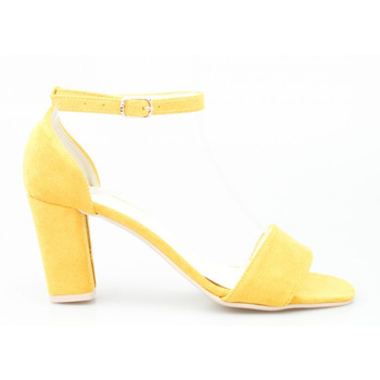 Sandały zamszowe na słupku żółte Optimo