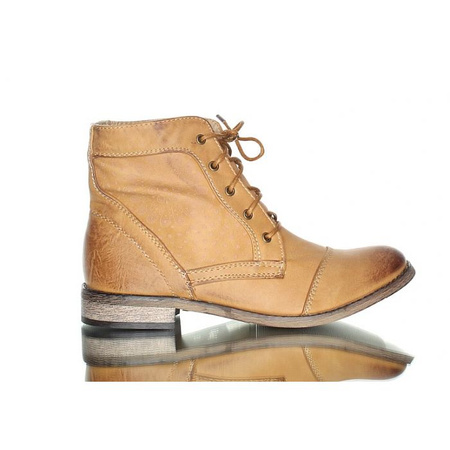 Sznurowane trzewiki z kwiatowym motywem na cholewce. W kolorze brązu.