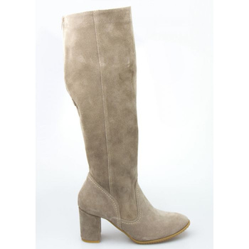 Kozaki do kolana na słupku skórzane cappuccino Optimo