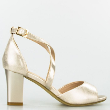 Sandały na słupku retro przecierane złote Sergio Leone