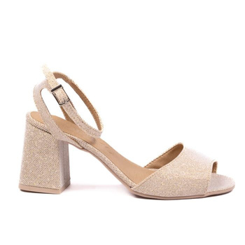 Sandały na solidnym słupku brokatowe złote Optimo 170