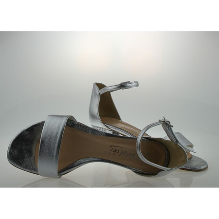 Sandały Damskie Skórzane Srebrne Argea