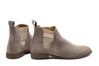 Sztyblety skórzane zamszowe klasyczne taupe, beżowe Butdam