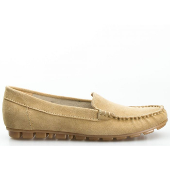 Mokasyny skórzane zamszowe beżowe Sempre