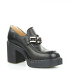 Półbuty na klocku ze srebrną ozdobą skórzane czarne Sempre