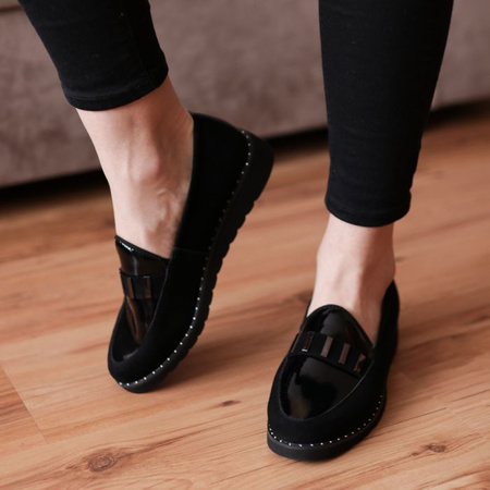 Mokasyny skórzane zamszowe lakierowane czarne