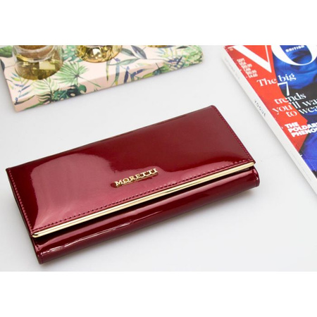 Portfel Damski Skórzany Moretti z Kieszonką Czerwony