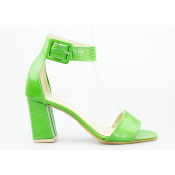 Sandały na słupku wężowe połyskujące zielone Optimo