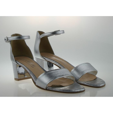 Sandały Damskie Skórzane Srebrne Argea