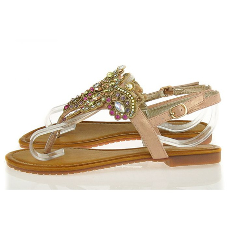 Pudrowe sandały z kryształami