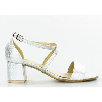 Sandały retro mieniące się wężowe srebrne Optimo