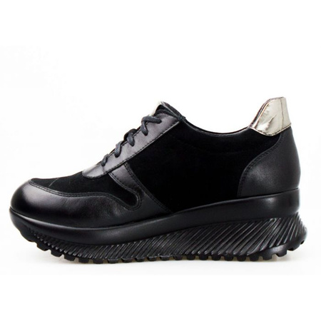 Sneakersy skórzane zamszowe połyskujące czarne Clasicco