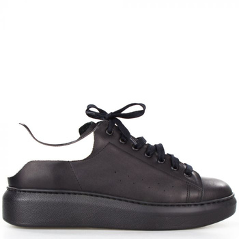 Sneakersy skórzane z białą wstawką czarne Sempre