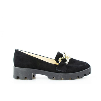 Mokasyny na platformie z ozdobą zamszowe czarne Optimo