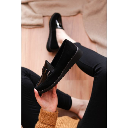 Mokasyny skórzane zamszowe lakierowane czarne