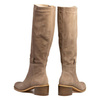 Kozaki do kolana na klocku skórzane welurowe taupe Sempre 23-443