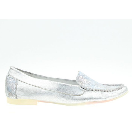 Mokasyny wężowe skórzane srebrne Wolski