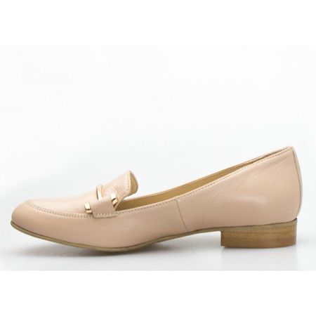 Mokasyny skórzane z ozdobą na nosku beżowe Clasicco