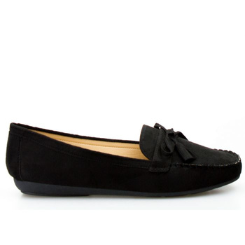 Mokasyny zamszowe z kokardą z frędzlami czarne