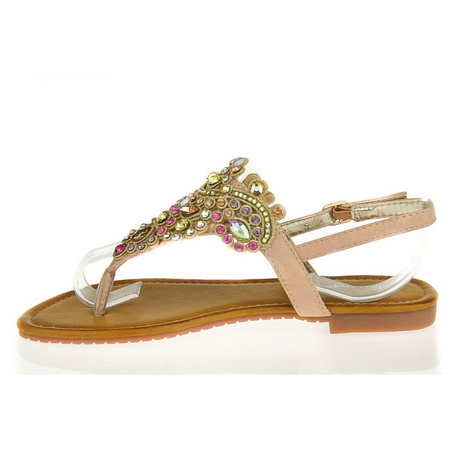 Pudrowe sandały z kryształami