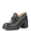 Półbuty na klocku ze srebrną ozdobą skórzane czarne Sempre