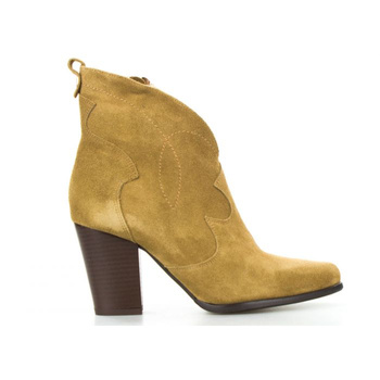 Botki kowbojki skórzane z przeszyciami kamelowe Sempre