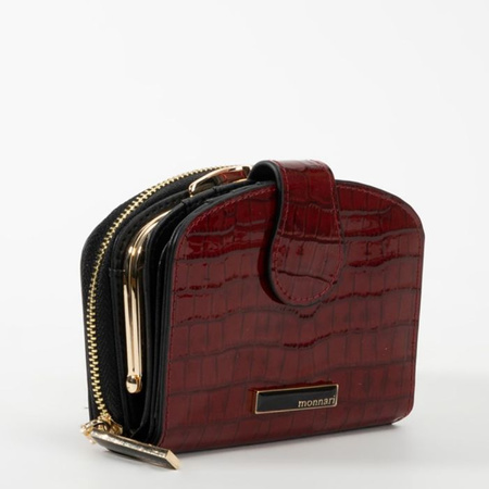 Portfel damski skórzany Monnari portmonetka ze wzorem w łuski lakierowany czerwony PUR0020