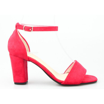 Sandały zamszowe na słupku czerwone Optimo