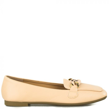 Mokasyny z kwadratowym noskiem z ozdobą cieliste